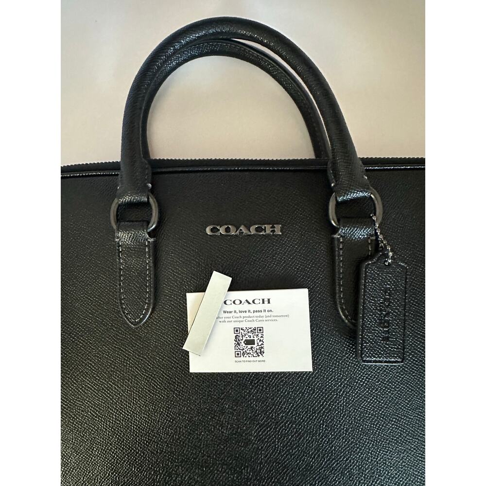 Coach C6812 Black Crossgrain Leather Slim Briefcase Laptop Business Bag Strap - Picture 7 of 9